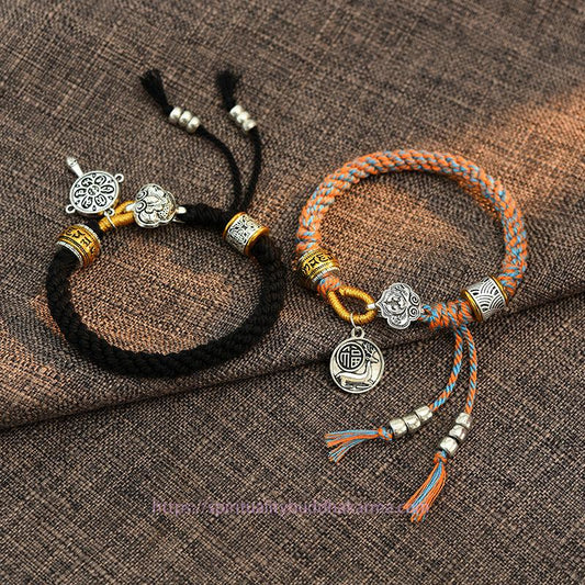 Ancient Tibetan Buddhist Red String Tradition Handmade Tibetan Om Mani Padme Hum Fu Character Luck Fortune Braided Bracelet