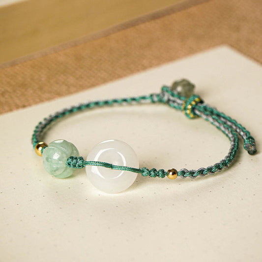 Jade White Jade Peace Buckle Pumpkin Bead Luck Blessing Braided Bracelet