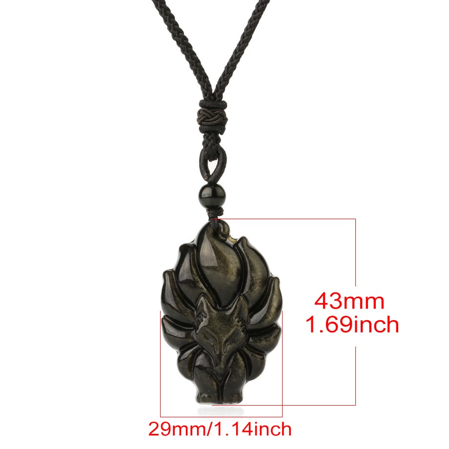 Spirituality Buddha Karma Natural Fluorite Gold Sheen Obsidian Fox Pendant Protection Necklace