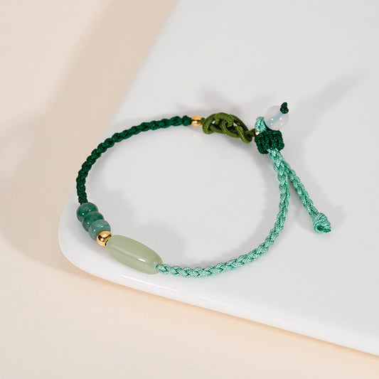 Ancient Tibetan Buddhist Red String Tradition 925 Sterling Silver Hetian Jade Luck Braided Green Rope Bracelet