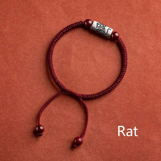 Ancient Tibetan Buddhist Red String Tradition 925 Sterling Silver 12 Chinese Zodiac Cinnabar String Bracelet