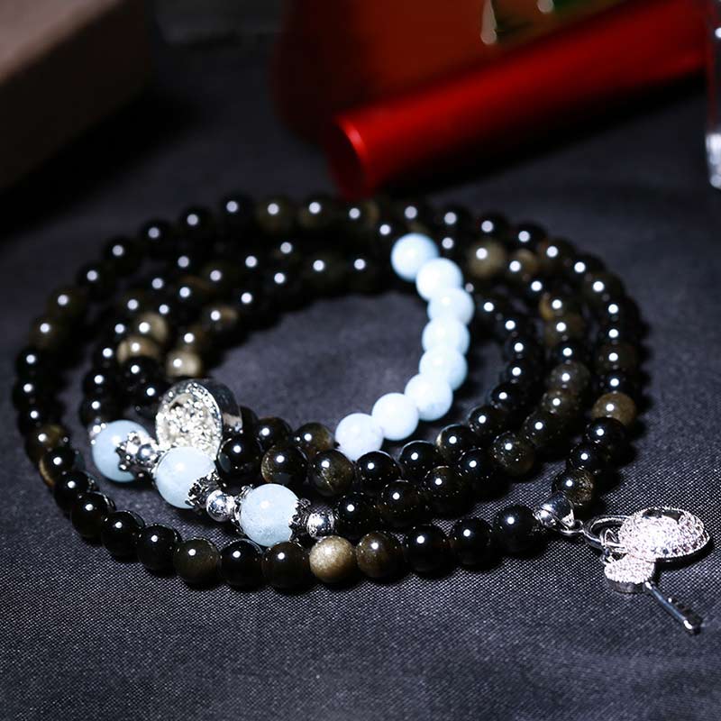 Spirituality Buddha Karma Natural Ice Obsidian Tiger Eye Gourd Bracelet Mala