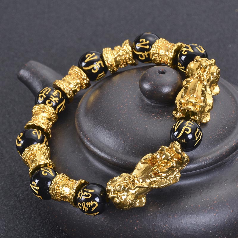 Spirituality Buddha Karma Double Pixiu Obsidian Wealth Bracelet