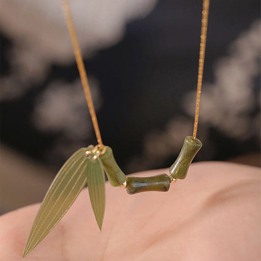 Jade Bamboo Leaf Jade Design Wealth Necklace Pendant