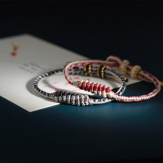 Ancient Tibetan Buddhist Red String Tradition Tibetan Handmade Eight Thread Peace Knot Prayer Wheel Braided Protection Bracelet