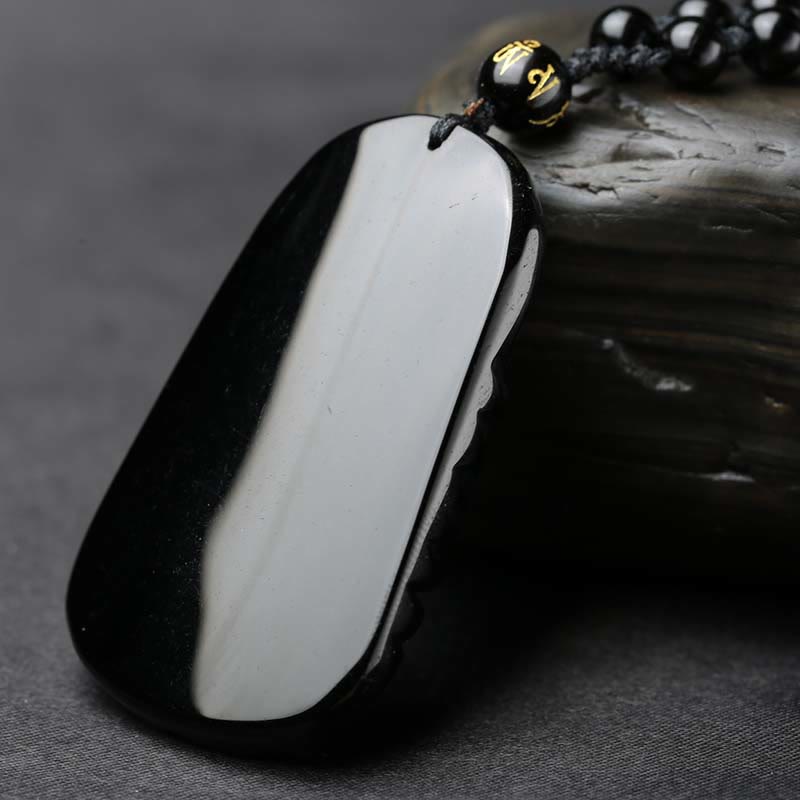 Spirituality Buddha Karma Black Obsidian Koi Fish Engraved Strength Beaded Necklace Pendant