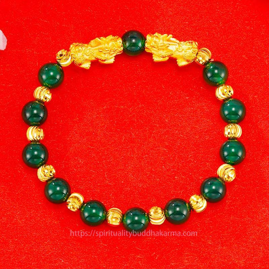 Jade Electroplating Golden Double Pixiu Wealth Bracelet