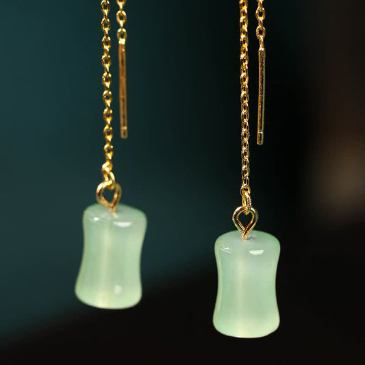 Jade  Jade Bamboo Pattern Luck Drop Earrings