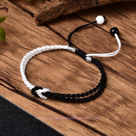 Ancient Tibetan Buddhist Red String Tradition Handmade Black White Rope Braided Healing Bracelet