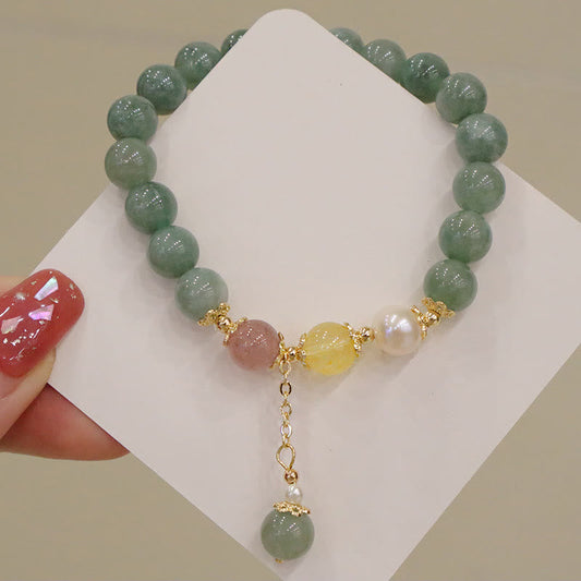 Jade  Jade Pearl Strawberry Quartz Abundance Luck Bead Charm Bracelet