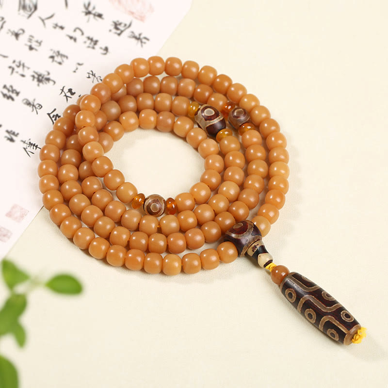 Spirituality Buddha Karma Natural Bodhi Seed Lotus Dzi Bead Peace Harmony Charm Bracelet