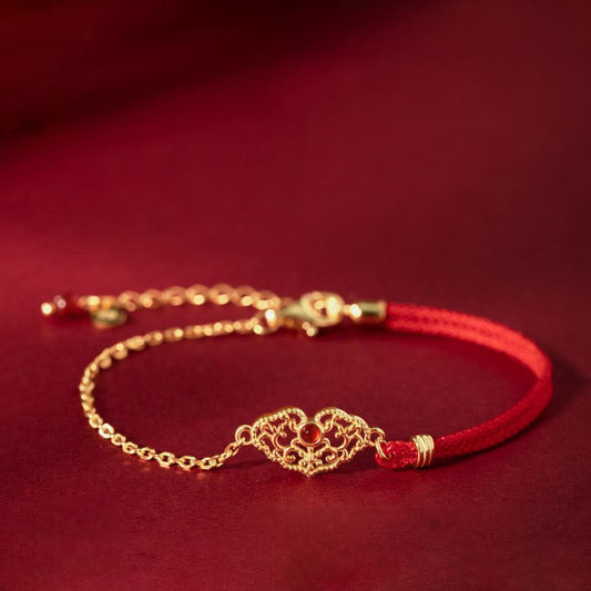 Ancient Tibetan Buddhist Red String Tradition  Lock of Good Wishes Luck Strength Chain Bracelet