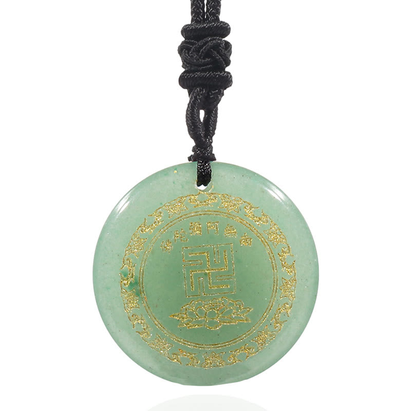 Spirituality Buddha Karma Swastika Lotus Pattern Natural Various Crystal Black Obsidian Purification Necklace Pendant