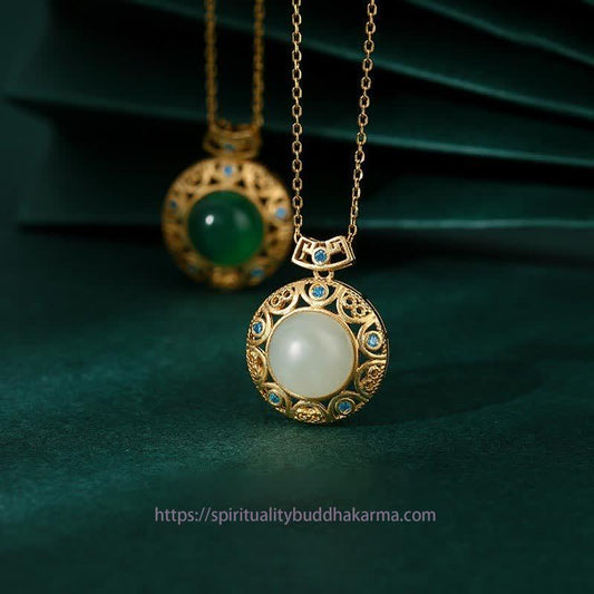 Jade 925 Sterling Silver Green Chalcedony Hetian White Jade Strength Necklace Pendant
