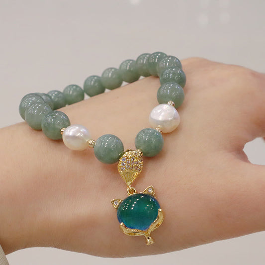 Jade Jade Pearl Color-Changing Fox Charm Luck Bracelet