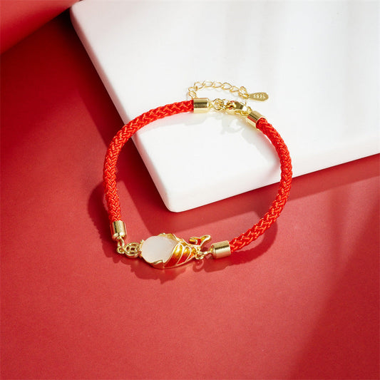 Ancient Tibetan Buddhist Red String Tradition Chalcedony Luck Koi Fish Wealth Bracelet Necklace Pendant