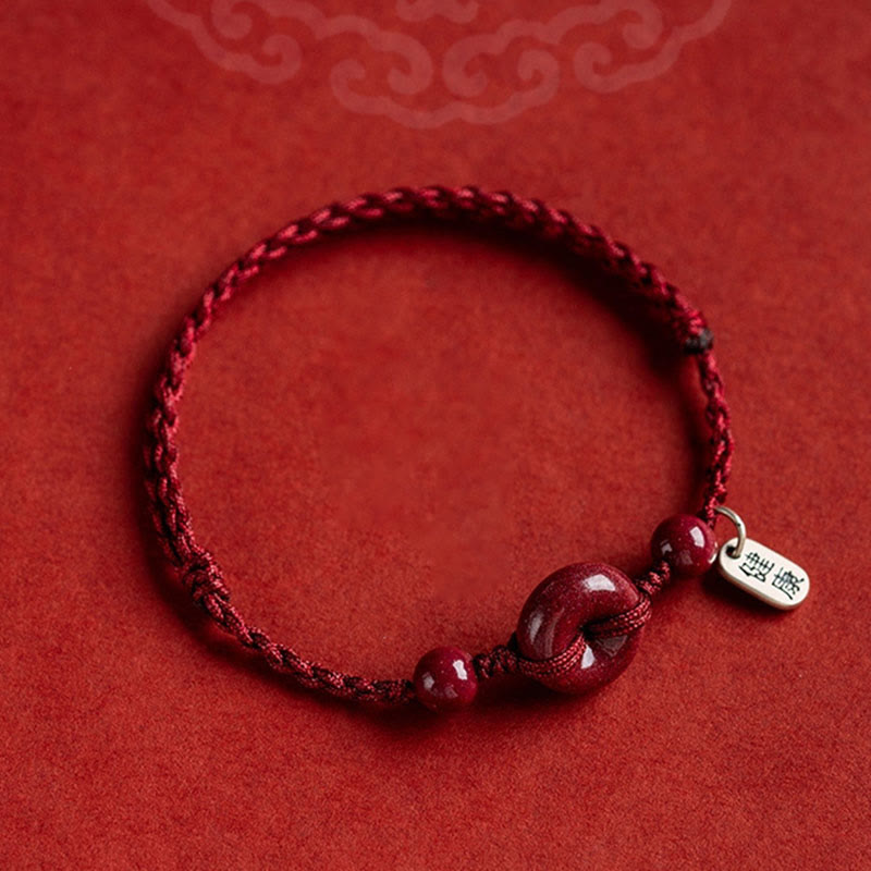 Spirituality Buddha Karma Handmade Cinnabar Peace Buckle Safe and Healthy Charm Blessing String Bracelet Anklet