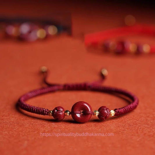 Tibetan Knot Protection Handmade Cinnabar Peace Buckle Lotus Calm Blessing Braided Rope Bracelet