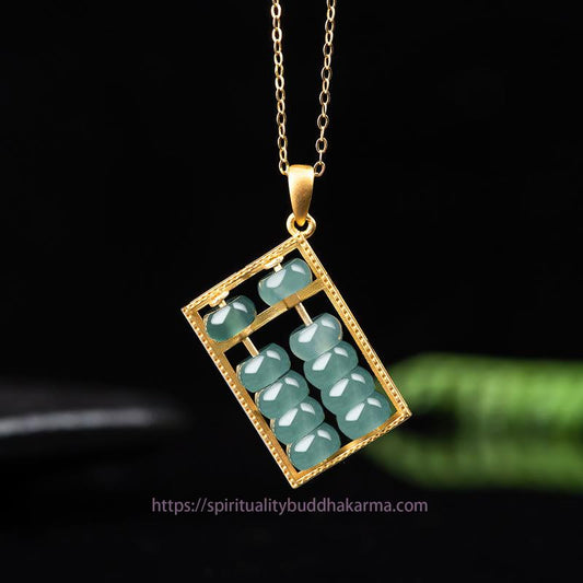 Jade 925 Sterling Silver Natural Jade Abacus Pattern Abundance Necklace Pendant
