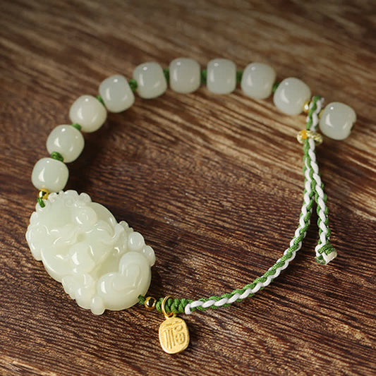 Jade 925 Sterling Silver Chinese Zodiac Hetian Jade Happiness Luck String Bracelet