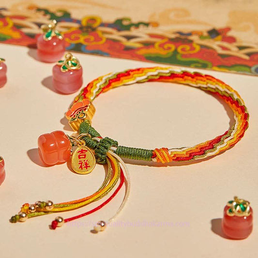 Ancient Tibetan Buddhist Red String Tradition Persimmon Red Agate Strength Reincarnation Knot Braid String Bracelet