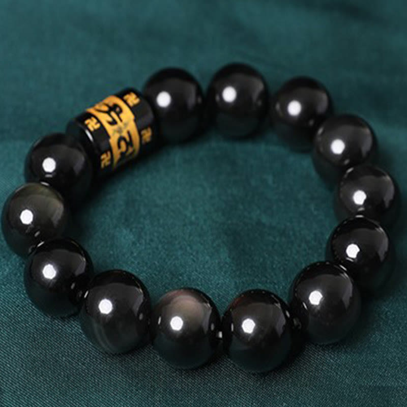 Spirituality Buddha Karma Rainbow Obsidian Om Mani Padme Hum Swastika Positive Bracelet