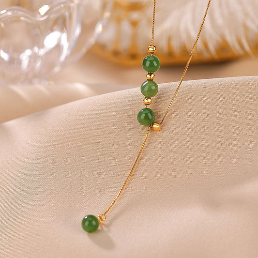Jade 925 Sterling Silver Cyan Jade Beads Healing Necklace Pendant