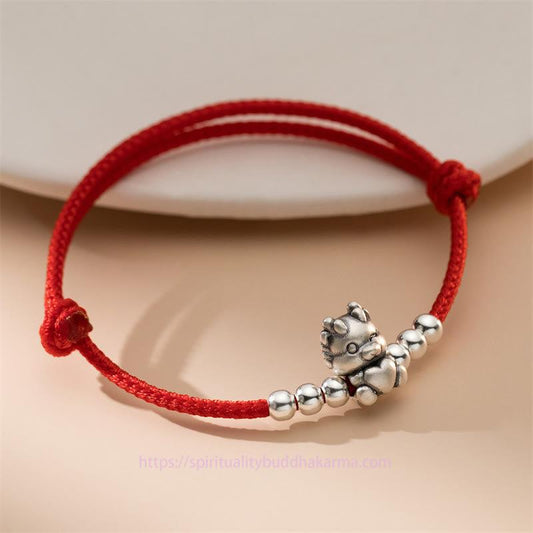 Jade Handmade 999 Sterling Silver Year of the Dragon Luck Red Bracelet