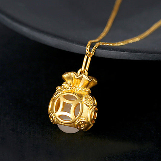 Jade Auspicious Feng Shui Money Bag Jade Pendant Necklace