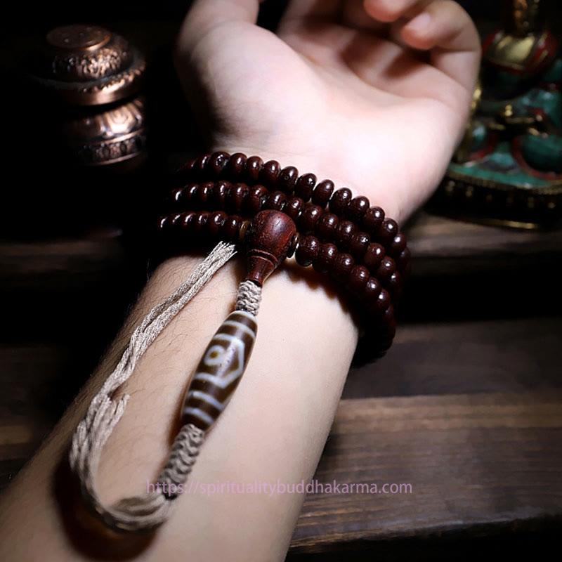 Spirituality Buddha Karma Natural Tibet 108 Mala Beads Purple Bodhi Seed Three-eyed Dzi Bead Copper Dorje Harmony Bracelet