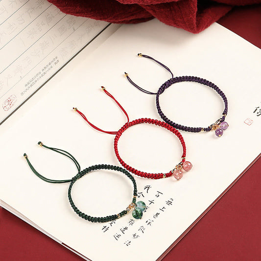 Ancient Tibetan Buddhist Red String Tradition Natural Strawberry Quartz Amethyst Green Phantom Bead Positive Bracelet