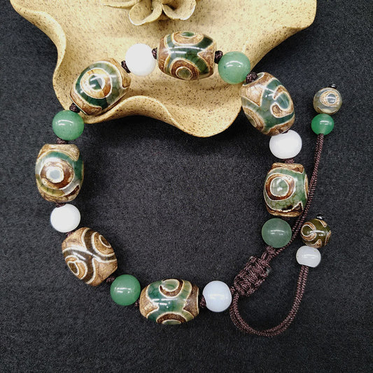 Ancient Tibetan Buddhist Red String Tradition  Tibetan Three-eyed Dzi Bead Luck Protection Braided Bracelet