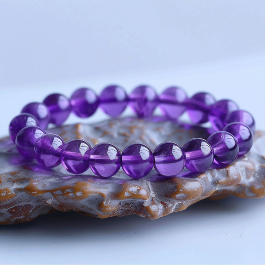 N007 Natural Deep Purple Amethyst Crystal Bracelet - Promote Inner Peace and Spiritual Awakening, Balance the Third Eye and Crown Chakras