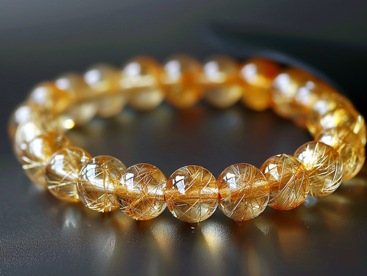 N005 7A Golden Rutilated Quartz Crystal Bracelet : Enhancing Energy, Wealth, and Solar Plexus Chakra Harmony