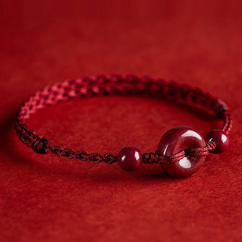 Spirituality Buddha Karma Handmade Cinnabar Peace Buckle Safe and Healthy Charm Blessing String Bracelet Anklet