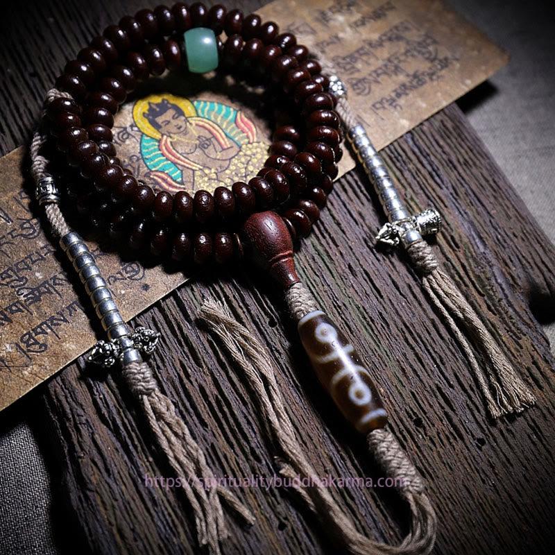 Spirituality Buddha Karma Natural Tibet 108 Mala Beads Purple Bodhi Seed Three-eyed Dzi Bead Copper Dorje Harmony Bracelet
