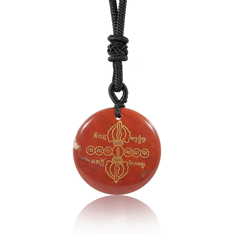 Spirituality Buddha Karma Vajra Dorje Sanskrit Pattern Natural Various Crystal Black Obsidian Fulfilment Necklace Pendant