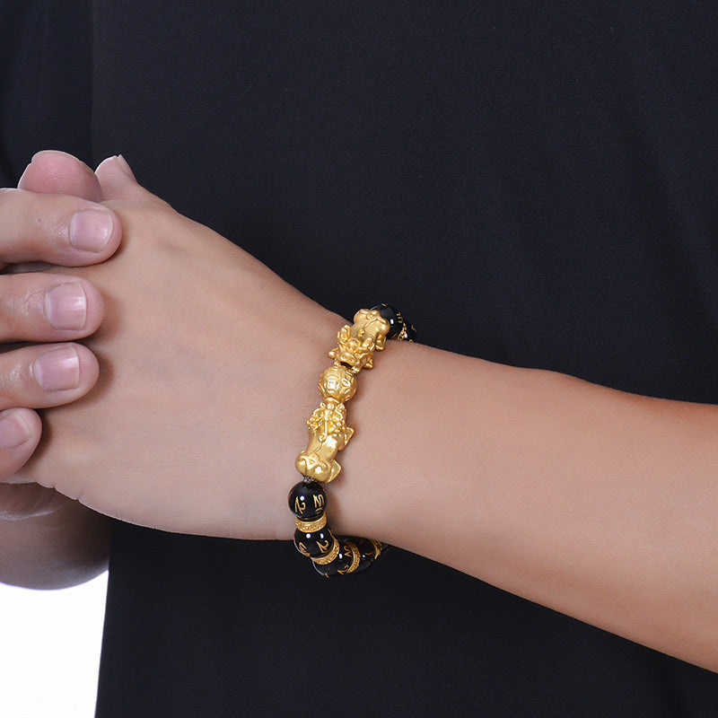 Spirituality Buddha Karma Double Pixiu Obsidian Wealth Bracelet