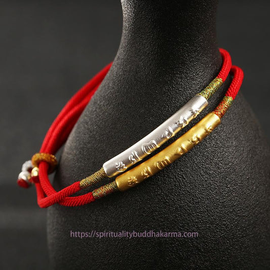 Ancient Tibetan Buddhist Red String Tradition Tibetan Buddhist Handmade Mani Mantra Lucky Red String Bracelet