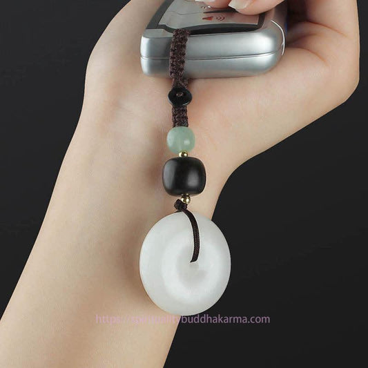 Jade  White Jade Peace Buckle Protection Blessing Key Chain