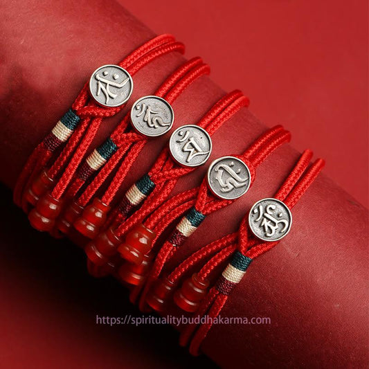 Ancient Tibetan Buddhist Red String Tradition 925 Sterling Silver Chinese Zodiac Luck Braided Red String Double Layer Bracelet