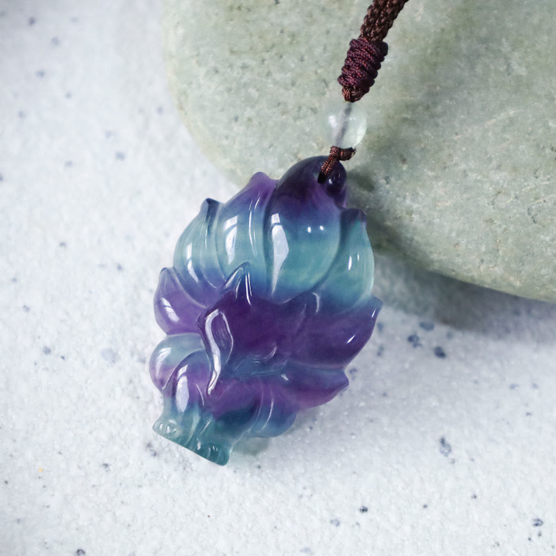 Spirituality Buddha Karma Natural Fluorite Gold Sheen Obsidian Fox Pendant Protection Necklace