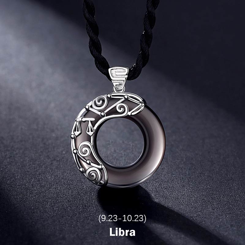 Spirituality Buddha Karma 12 Constellations of the Zodiac Ice Obsidian Blessing Round Pendant Necklace