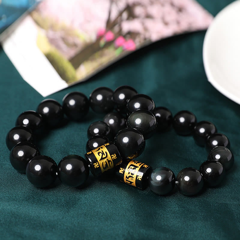 Spirituality Buddha Karma Rainbow Obsidian Om Mani Padme Hum Swastika Positive Bracelet