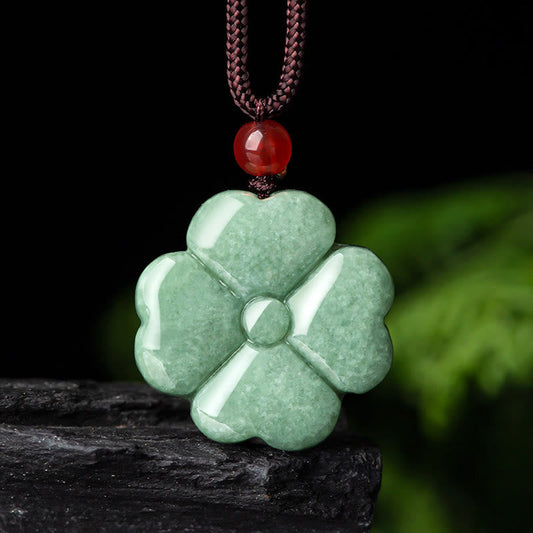 Jade Natural Lucky Four Leaf Clover Jade Prosperity Necklace Pendant