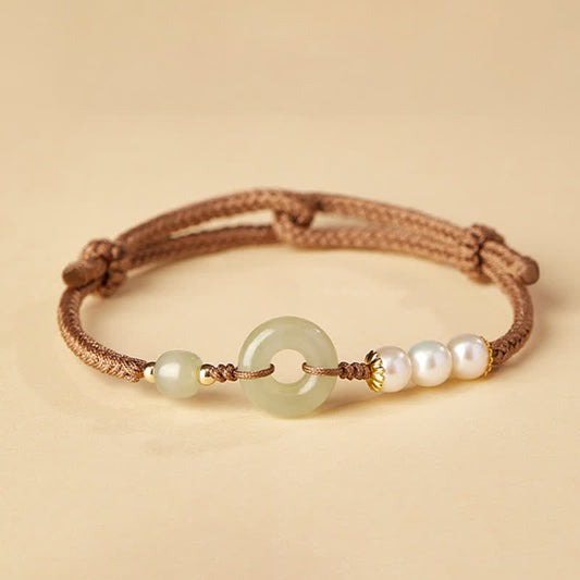 Jade Natural Hetian Jade Pearl Peace Buckle Luck Bracelet
