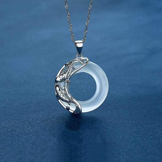Jade Natural White Jade Koi Lucky Necklace