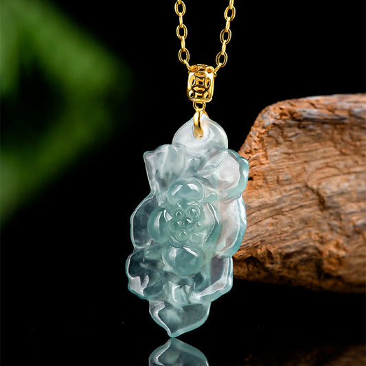Jade 18K Gold Natural Jade Lotus Pattern Prosperity Necklace Pendant