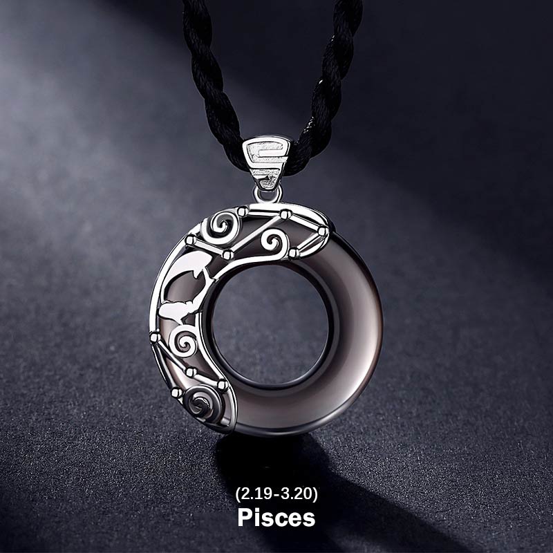 Spirituality Buddha Karma 12 Constellations of the Zodiac Ice Obsidian Blessing Round Pendant Necklace