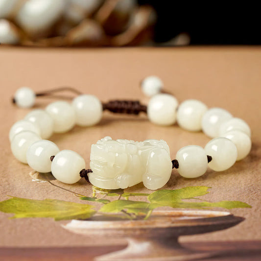 Jade Natural Hetian White Jade PiXiu Wealth String Bracelet